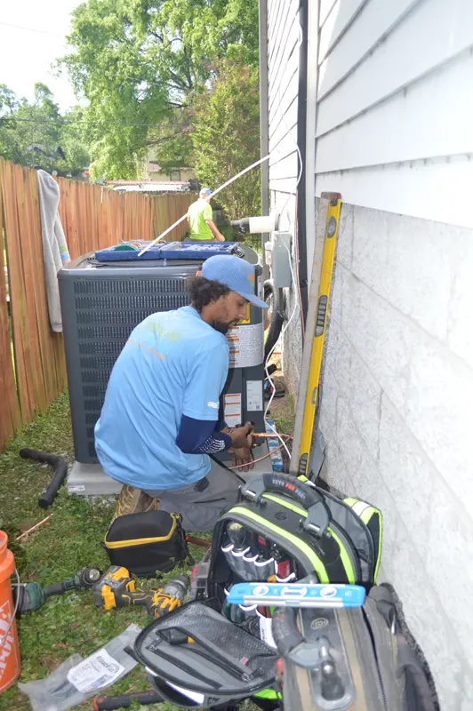 Tools and copper tubing while installing HVAC