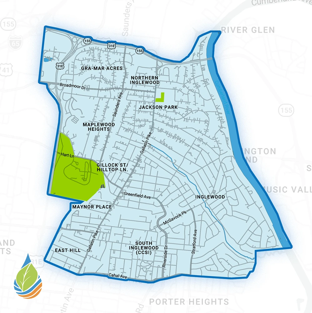 Map of Cumberland Cooling service area Inglewood 37216