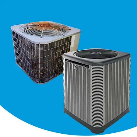 An old HVAC unit next to a new HVAC unit