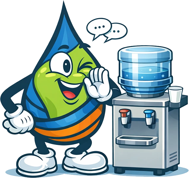 Dewey gossiping next to a water cooler