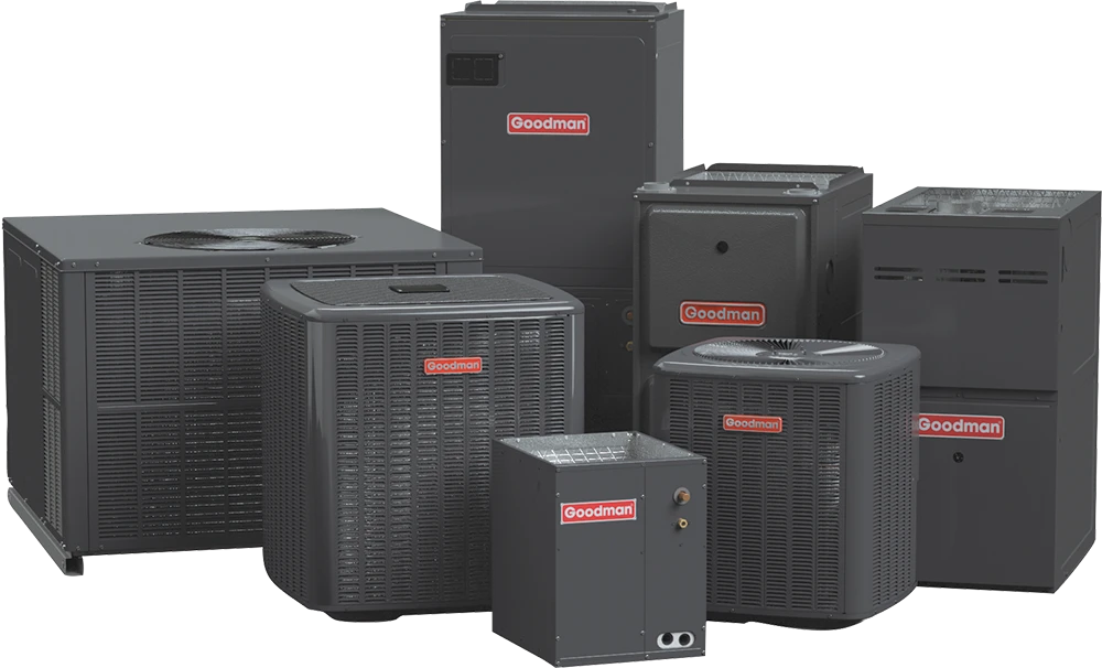 group of various Goodman high-efficiency HVAC units