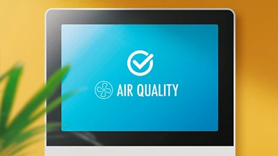 HVAC Indoor Air Quality on blue screen with checkmark